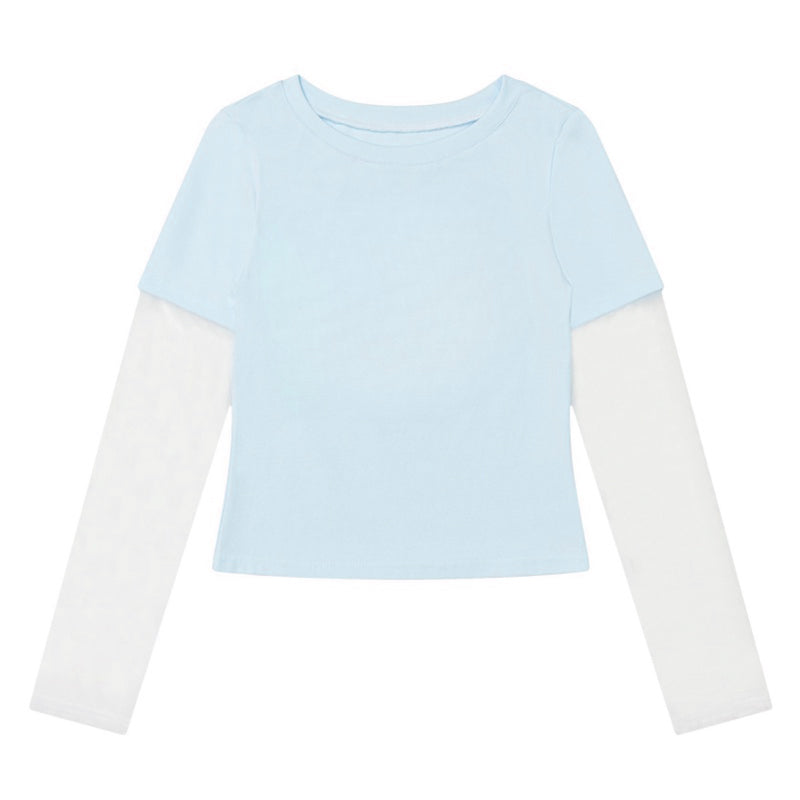 Trendy Blue-White Colorblock Long Sleeves