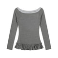 Elegant Grey Lace Hem Long Sleeves