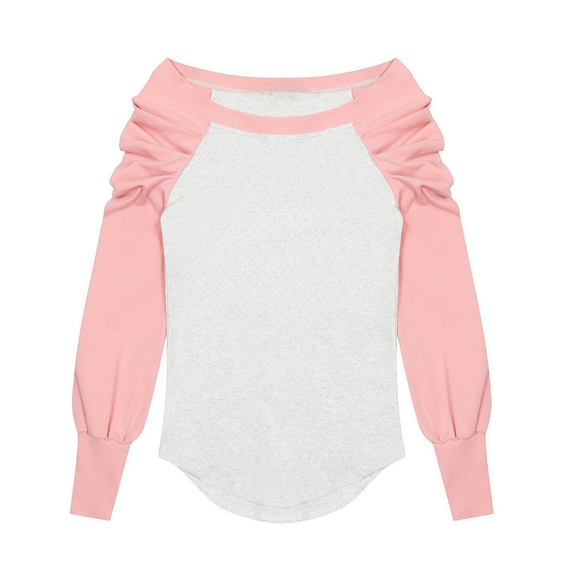 Chic Colorblock One-Shoulder Pink Long Sleeves